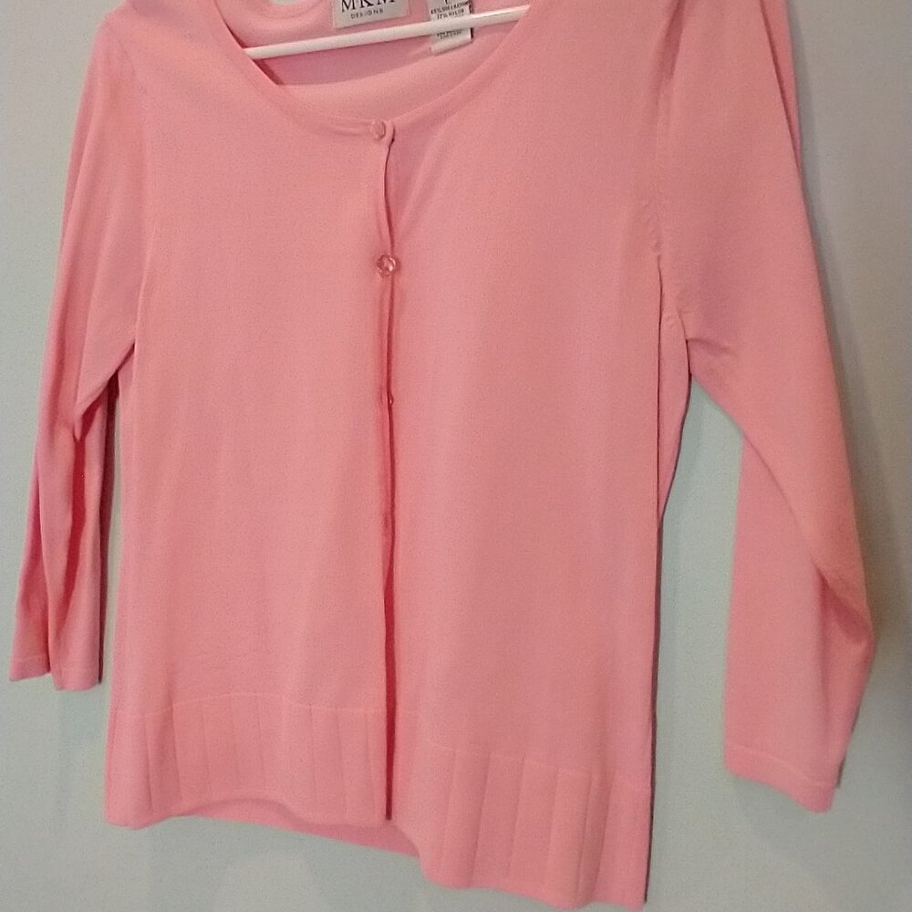 MKM Designs Coral Pink Cardigan Sweater with 3/4 Sleeves Size L